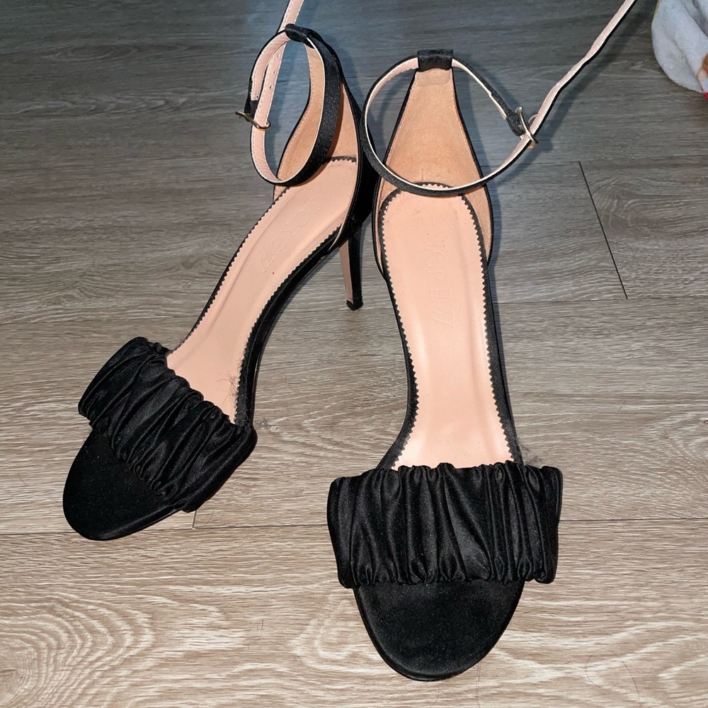 J. Crew Black Ruffled Strap Heels